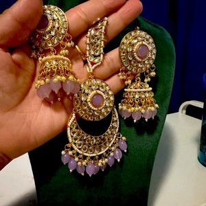 Lavander color tikka and earrings set